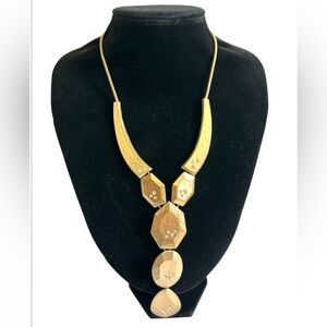 Chico's Harlow Matte Hammered Gold Tone And Rhinestone Geometric Dangle Necklace